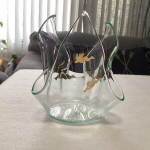 Vintage Hand Blown Art Glass Handkerchief Vase Candy‎ Dish Clear 2000 Angels